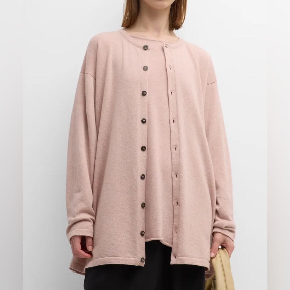 Eskandar women’s Cashmere Side Paneled Button down Cardigan O/S pink NWT